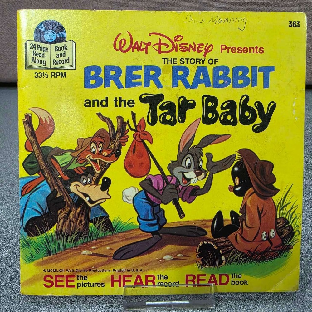 Disney Brer Rabbit and the Tar Baby Book Record 363 Untested Vintage 1977